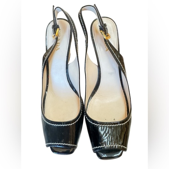 Prada Patent leather Black open toe and raffia platform with ankle strap. - Picture 2 of 6